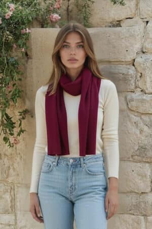 100% Pure Baby Alpaca Knit Scarf in Wine