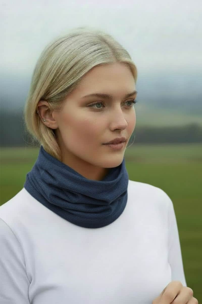 100% PURE BABY ALPACA NECK GAITER IN DENIM BLUE