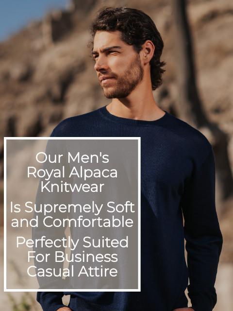 Mt. Caesar Alpacas Men's Royal Alpaca Knitwear Is Supremely Soft and Comfortable and Perfectly Suited for Business Casual Wear