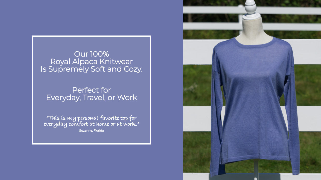Mt. Caesar Alpacas 100% Royal Alpaca Knitwear Is Supremely Soft and Comfortable
