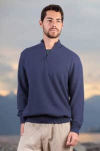 Men's 100% Pure Baby Alpaca Quarter Zip Sweater In Denim Blue