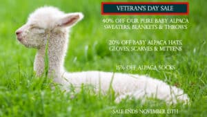 Veteran's Day Sale 40% Off Alpaca Sweaters, 15% Off Socks