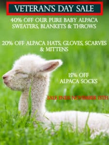 Veteran's Day Sale 40% Off Alpaca Sweaters, 15% Off Socks