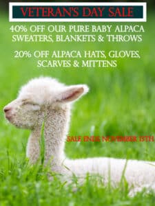 Veteran's Day Sale 40% Off Alpaca Sweaters, 15% Off Socks