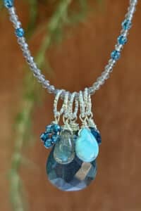 Moss Aquamarine, London Blue Topaz and Moonstone Necklace