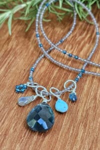Moss Aquamarine, London Blue Topaz and Moonstone Necklace