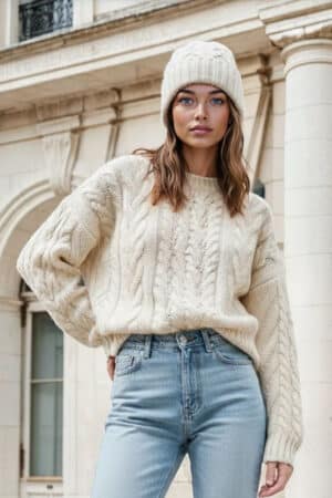 100% Pure Baby Alpaca Chunky Cabled Hat In Three Natural Colors