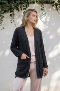 Our City Cardigan is made from 100% pure baby alpaca with a clean modern design and perfect weight for three season wear and for cooler evenings out on the town.