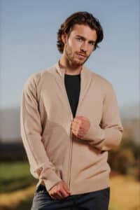 Men's 100% Pure Baby Alpaca Zippered Cardigan in Beige
