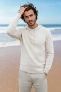 100% Royal Alpaca Men's Hoodie in Natural Cream