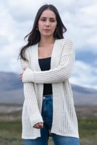 All-Natural, Undyed Pure Baby Alpaca Women's Open Cardigan in Cream