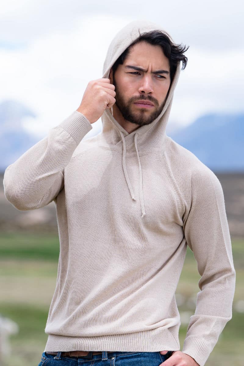 Men's Pure Baby Alpaca Hooded Pullover - Image 2