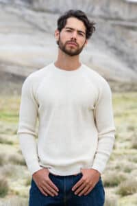 Mt. Caesar Alpacas Men's Baby Alpaca Waffle Knit crew sweater is knit of 100% pure baby alpaca.