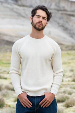 Mt. Caesar Alpacas Men's Baby Alpaca Waffle Knit crew sweater is knit of 100% pure baby alpaca.