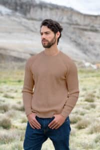 Mt. Caesar Alpacas Men's Baby Alpaca Waffle Knit crew sweater is knit of 100% pure baby alpaca.