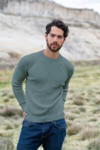 Mt. Caesar Alpacas Men's Baby Alpaca Waffle Knit crew sweater is knit of 100% pure baby alpaca.