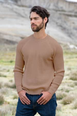 Mt. Caesar Alpacas Men's Baby Alpaca Waffle Knit crew sweater is knit of 100% pure baby alpaca.