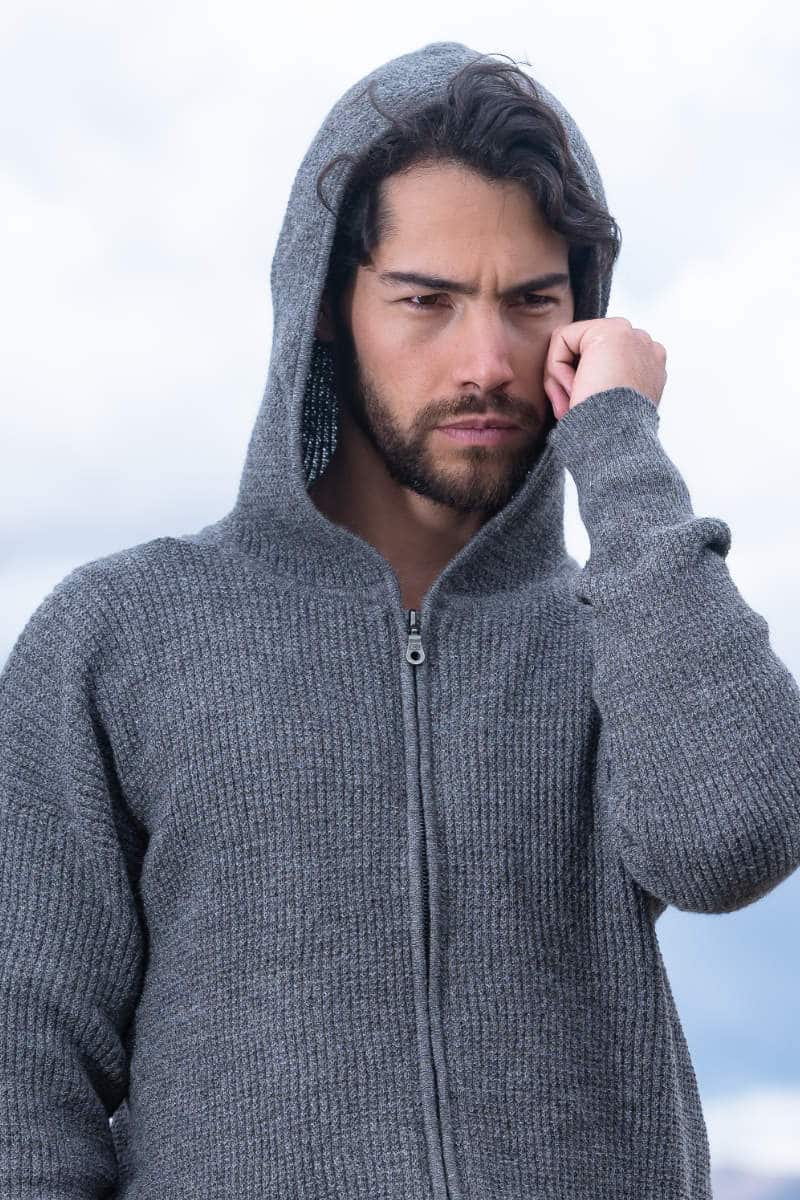 Men's Baby Alpaca Waffle Stitch Zip Hoodie - Image 3