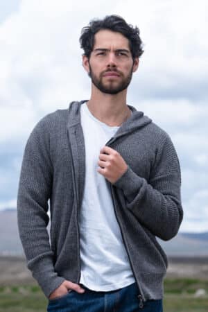 Mt. Caesar Alpacas Men's Baby Alpaca Waffle Knit Zippered Hoodie is knit of 100% pure baby alpaca.