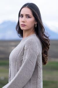 All-Natural, undyed, pure baby alpaca pullover in rose grey.