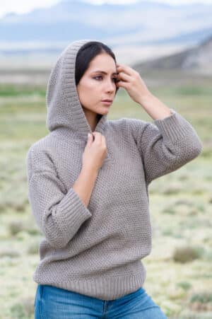 Al- Natural Baby Alpaca Hooded Pullover in Rose Grey