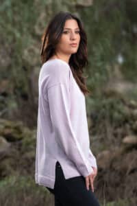 100% Pure Baby Alpaca Women's V-Neck in Orchid Ice
