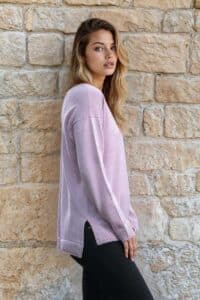 100% Pure Baby Alpaca Women's V-Neck in Orchid Ice