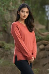 100% Pure Baby Alpaca Women's V-Neck in Tandoori Spice