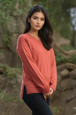 100% Pure Baby Alpaca Women's V-Neck in Tandoori Spice