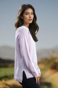 100% Pure Baby Alpaca V Neck Contemporary Pullover in Orchid Ice