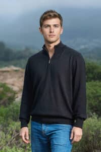 100% Pure Baby Alpaca Mens Quarter Zip in Black