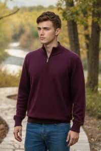 100% Pure Baby Alpaca Mens Quarter Zip in Merlot