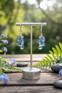Sterling silver blue gemstone earrings featuring Blue Topaz, Kyanite, and Apatite for vibrant color, harmony, and everyday elegance