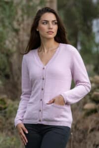 100% Pure Baby Alpaca Essential Cardigan in Orchid Ice