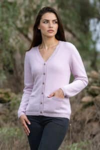 100% Pure Baby Alpaca Essential Cardigan in Orchid Ice
