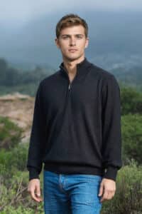 100% Pure Baby Alpaca Mens Quarter Zip in Black