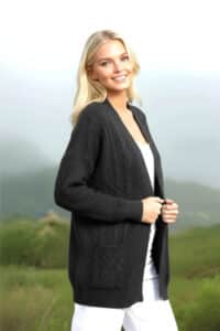 100% baby alpaca mixed stitch cardigan in Black