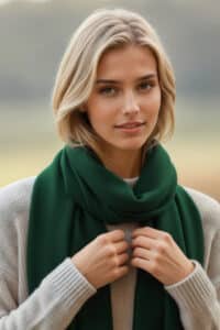 100% PURE BABY ALPACA PLUSH SCARF IN DARK FOREST GREEN