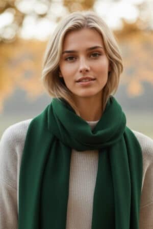 100% PURE BABY ALPACA PLUSH SCARF IN DARK FOREST GREEN