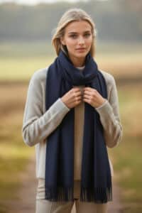 100% PURE BABY ALPACA PLUSH SCARF IN NAVY BLUE