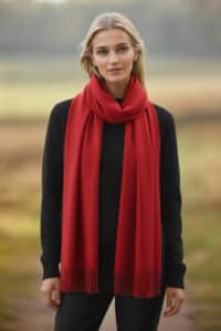 100% PURE BABY ALPACA PLUSH SCARF IN SCARLET RED