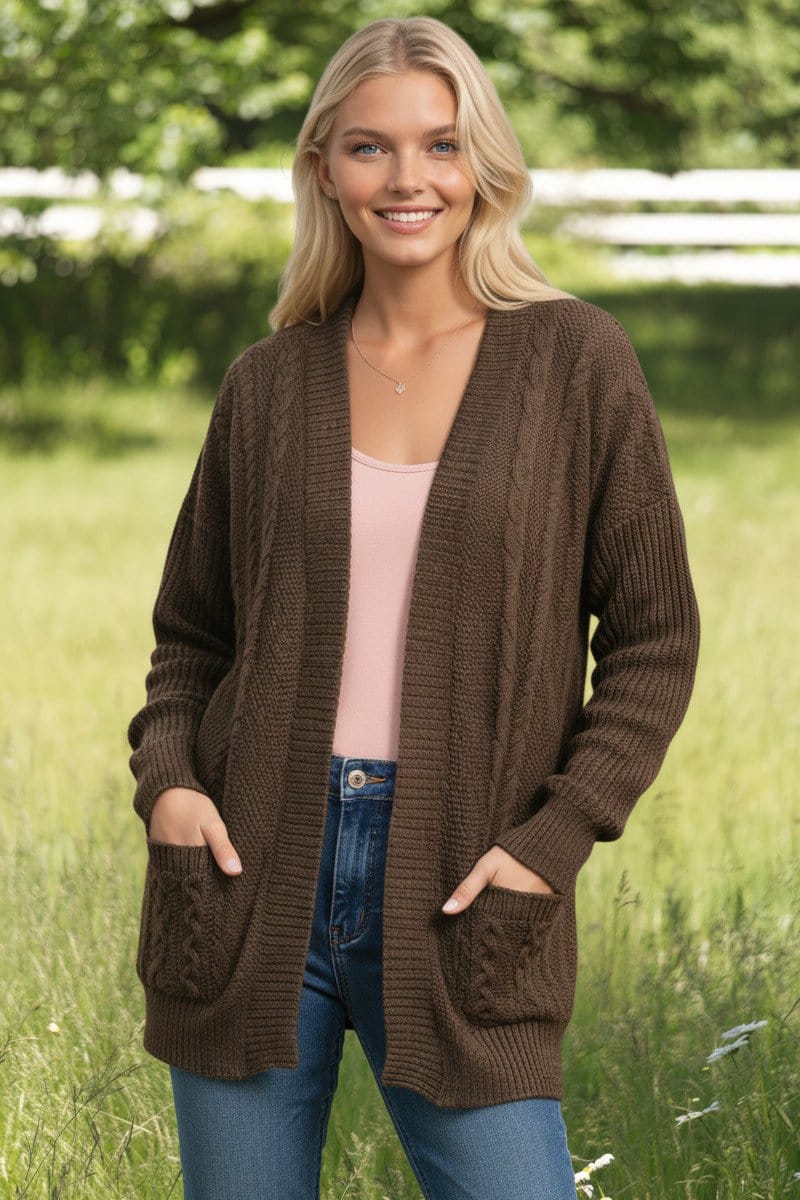 100% Pure Baby Alpaca Textured Cardigan in Rose Grey