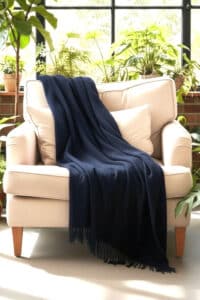 100% Pure Baby Alpaca Sofa Throw in Navy Blue