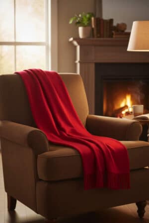 100% BABY ALPACA SOFA THROW IN SCARLET RED