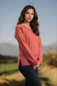 100% Pure Baby Alpaca Women's V-Neck in Tandoori Spice