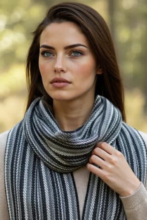 100% Hand-Woven Pure Baby Alpaca scarf in shades of grey