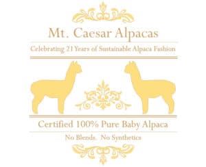 Mt. Caesar Alpacas Certified 100% Pure Baby Alpaca Content. No Blends. No Synthetics
