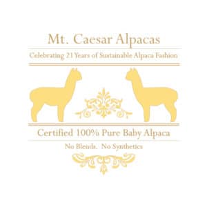 Mt. Caesar Alpacas Certified 100% Pure Baby Alpaca Content. No Blends. No Synthetics