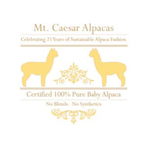 Mt. Caesar Alpacas Certified 100% Pure Baby Alpaca Content. No Blends. No Synthetics