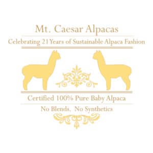 Mt. Caesar Alpacas Certified 100% Pure Baby Alpaca Content. No Blends. No Synthetics